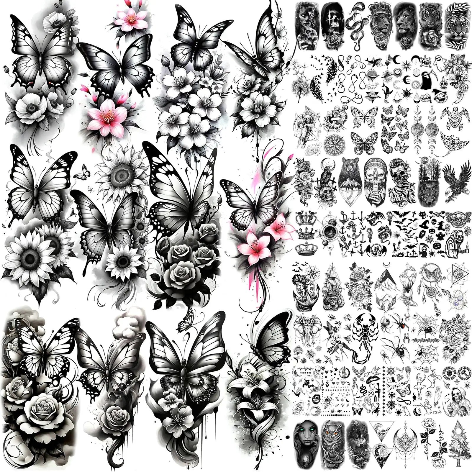 72 Sheets 3D Butterfly With Flowers Temporary Tattoos For Women Girls Body Art Tatoos Waterproof Realistic  Fake Tattoo Stickers