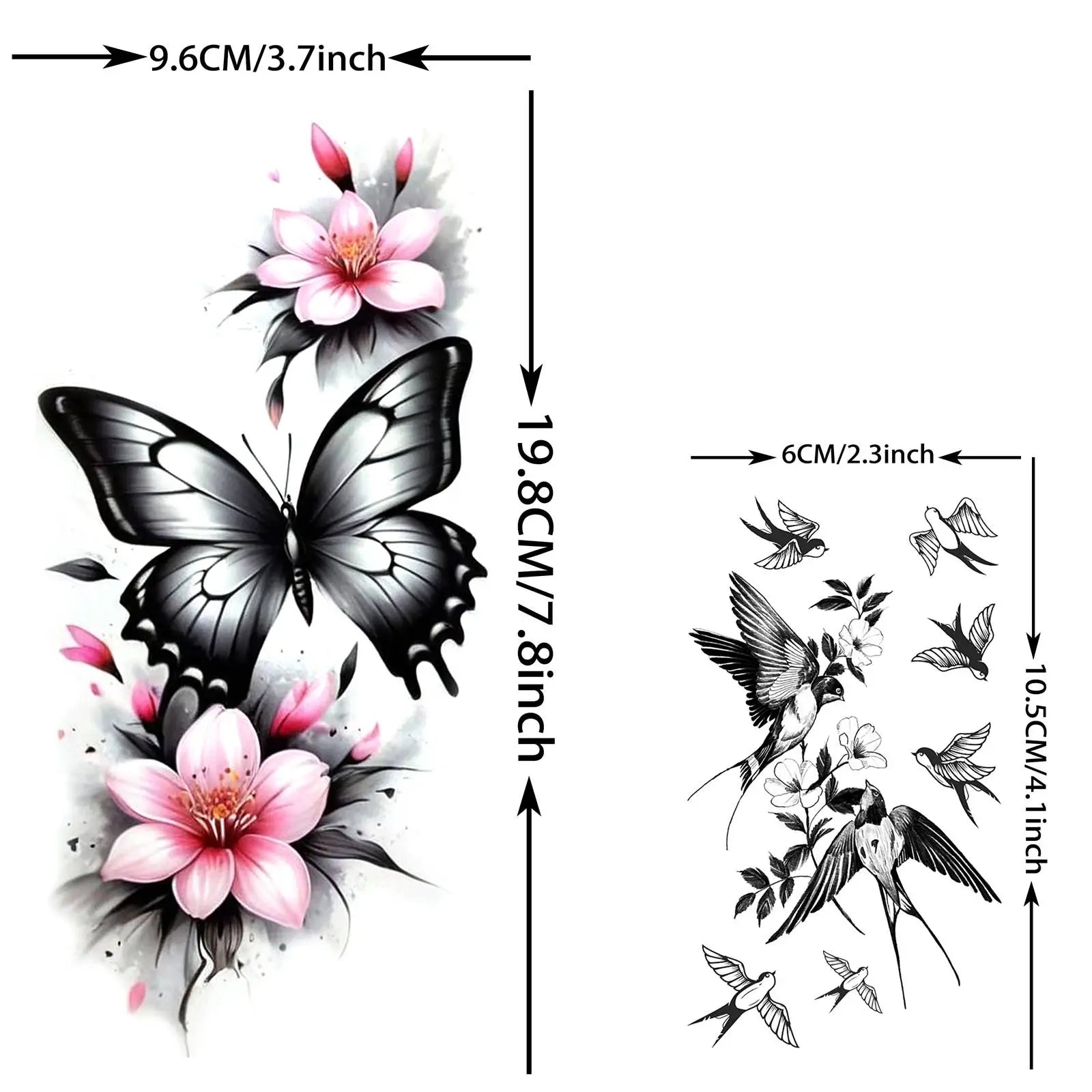 72 Sheets 3D Butterfly With Flowers Temporary Tattoos For Women Girls Body Art Tatoos Waterproof Realistic  Fake Tattoo Stickers