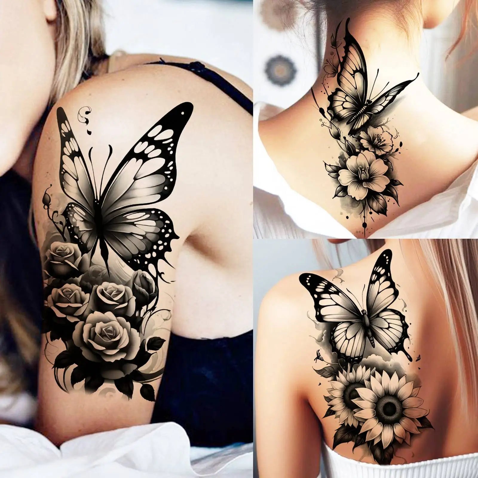 72 Sheets 3D Butterfly With Flowers Temporary Tattoos For Women Girls Body Art Tatoos Waterproof Realistic  Fake Tattoo Stickers