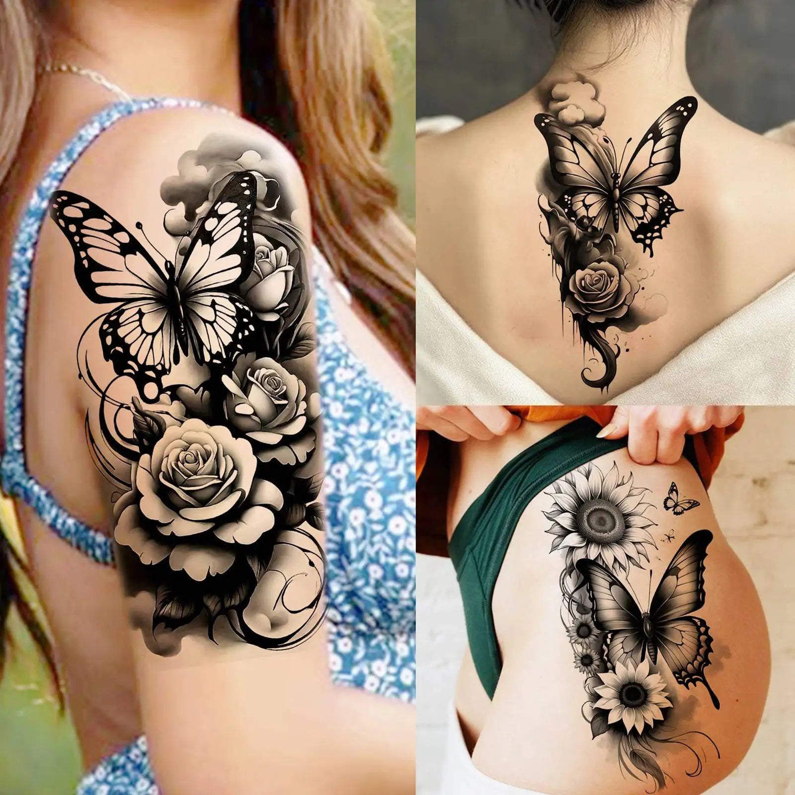 72 Sheets 3D Butterfly With Flowers Temporary Tattoos For Women Girls Body Art Tatoos Waterproof Realistic  Fake Tattoo Stickers